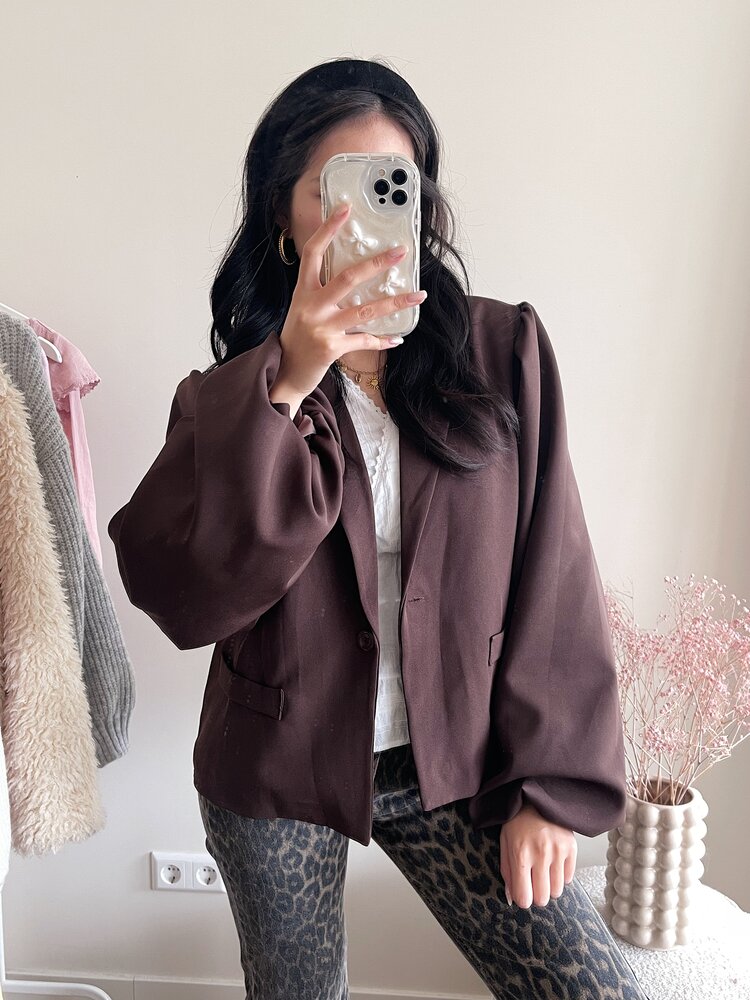 Janna Long Balloon Sleeve Blazer / Brown