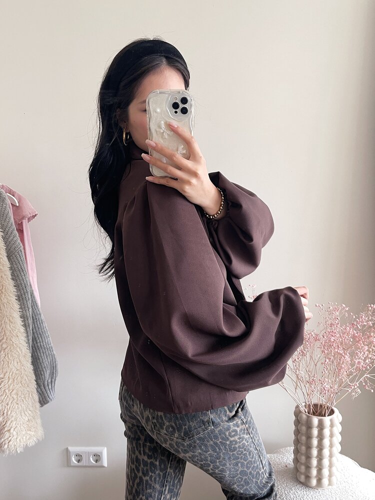 Janna Long Balloon Sleeve Blazer / Brown