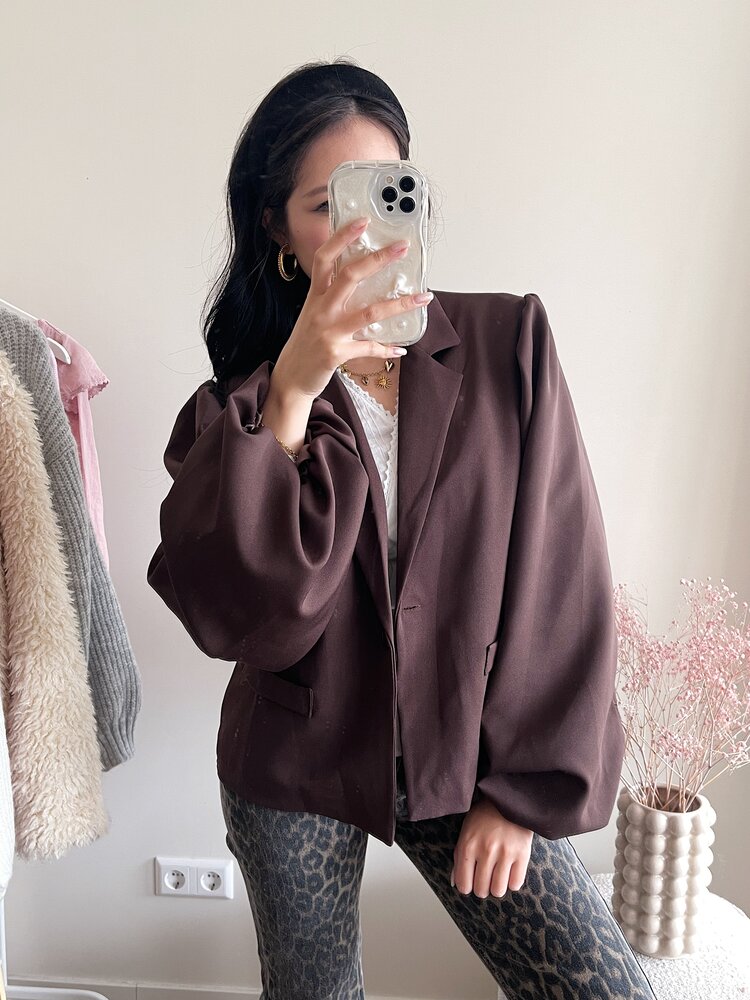 Janna Long Balloon Sleeve Blazer / Brown