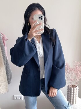 Mara Long Balloon Sleeve Blazer / Navy Blue