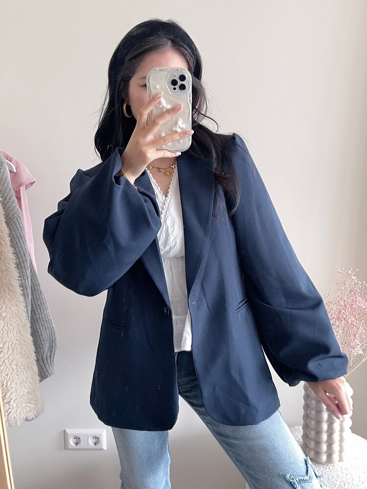 Mara Long Balloon Sleeve Blazer / Navy Blue