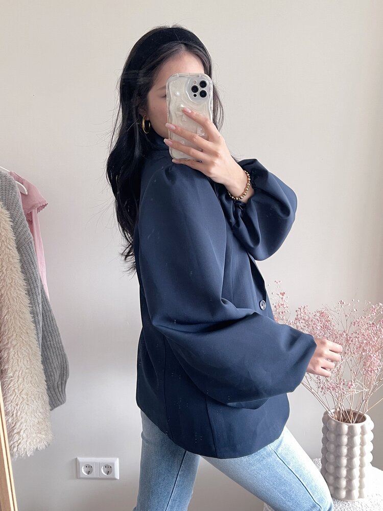 Mara Long Balloon Sleeve Blazer / Navy Blue