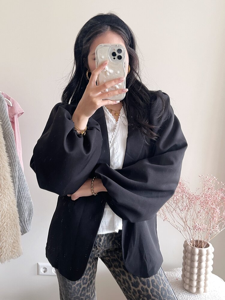 Mara Long Balloon Sleeve Blazer / Black