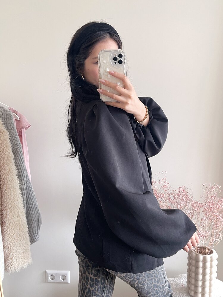 Mara Long Balloon Sleeve Blazer / Black