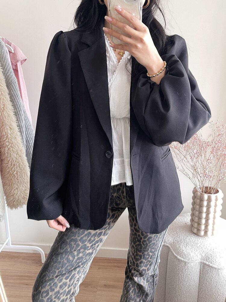 Mara Long Balloon Sleeve Blazer / Black