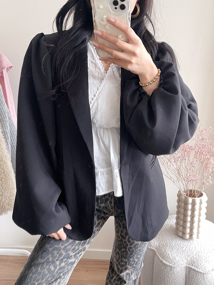 Mara Long Balloon Sleeve Blazer / Black