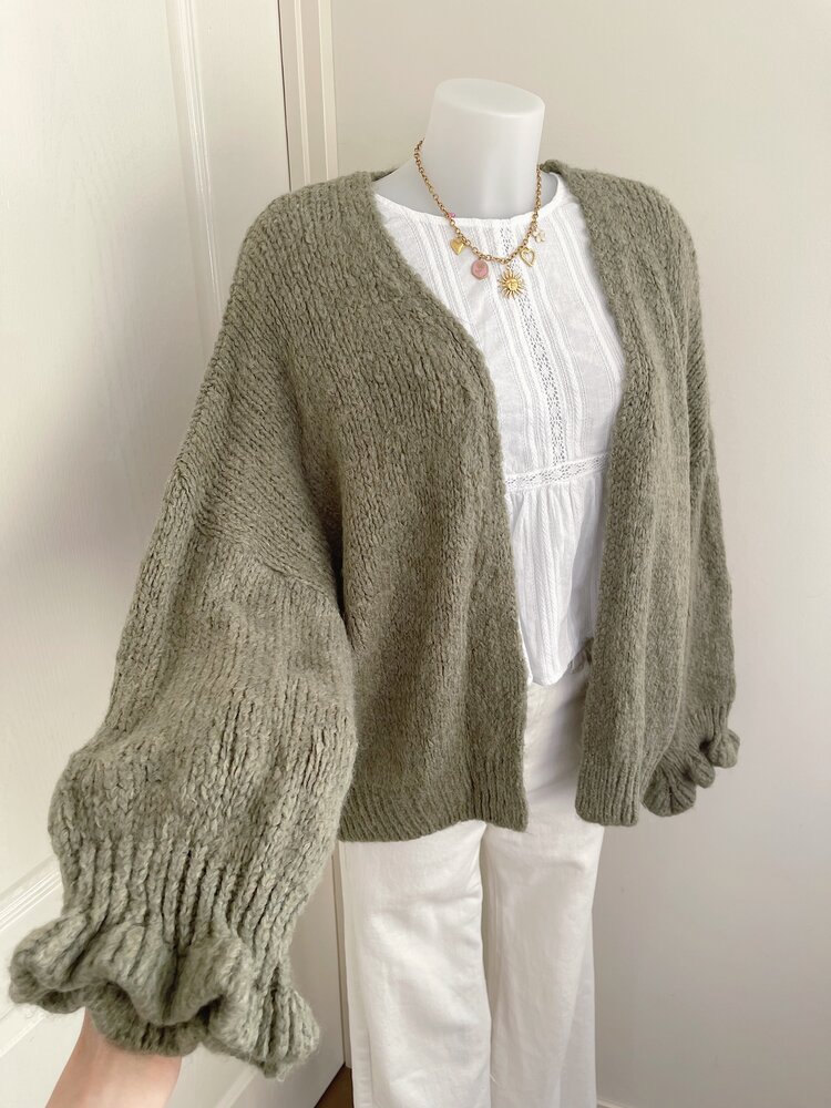 Celia Ruffle Knit Cardigan / Army Green