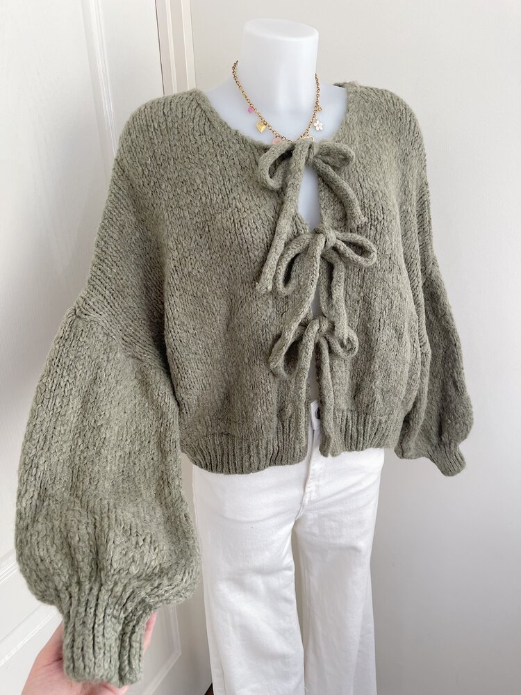 Nimi Bow Knit Sweater / Army Green