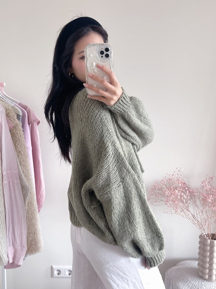 Nimi Bow Knit Sweater / Army Green