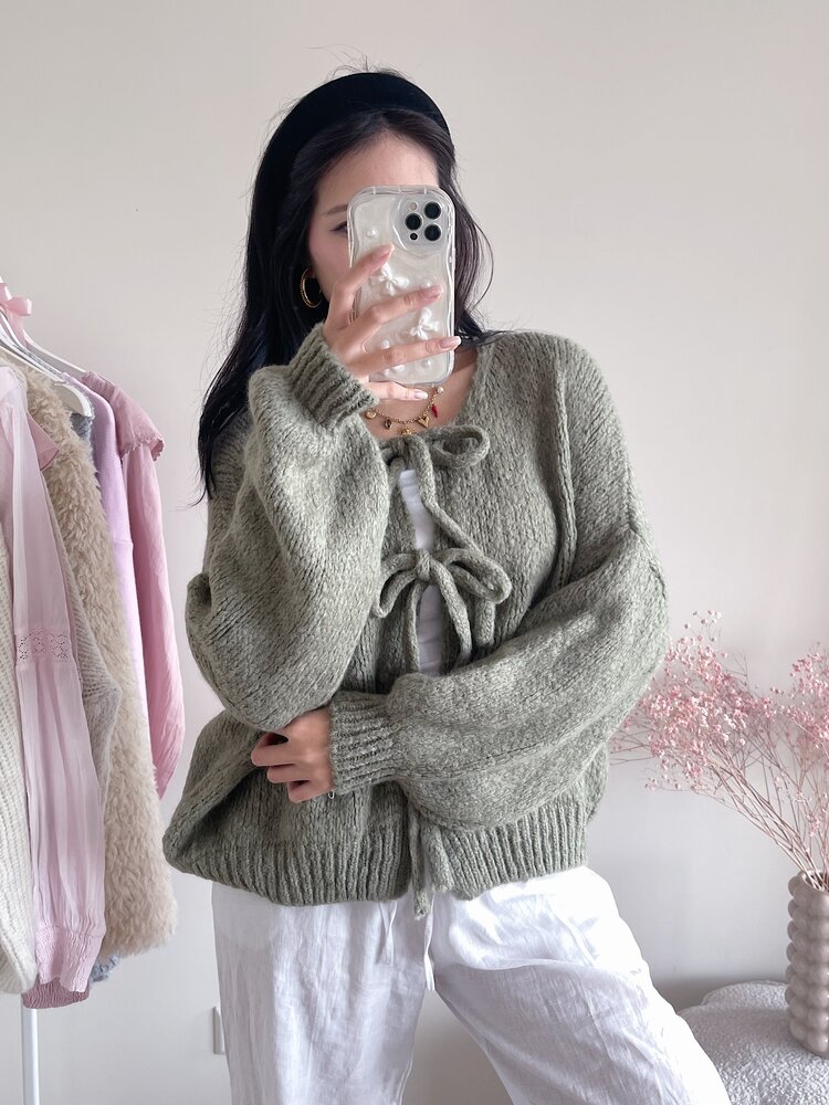 Nimi Bow Knit Sweater / Army Green