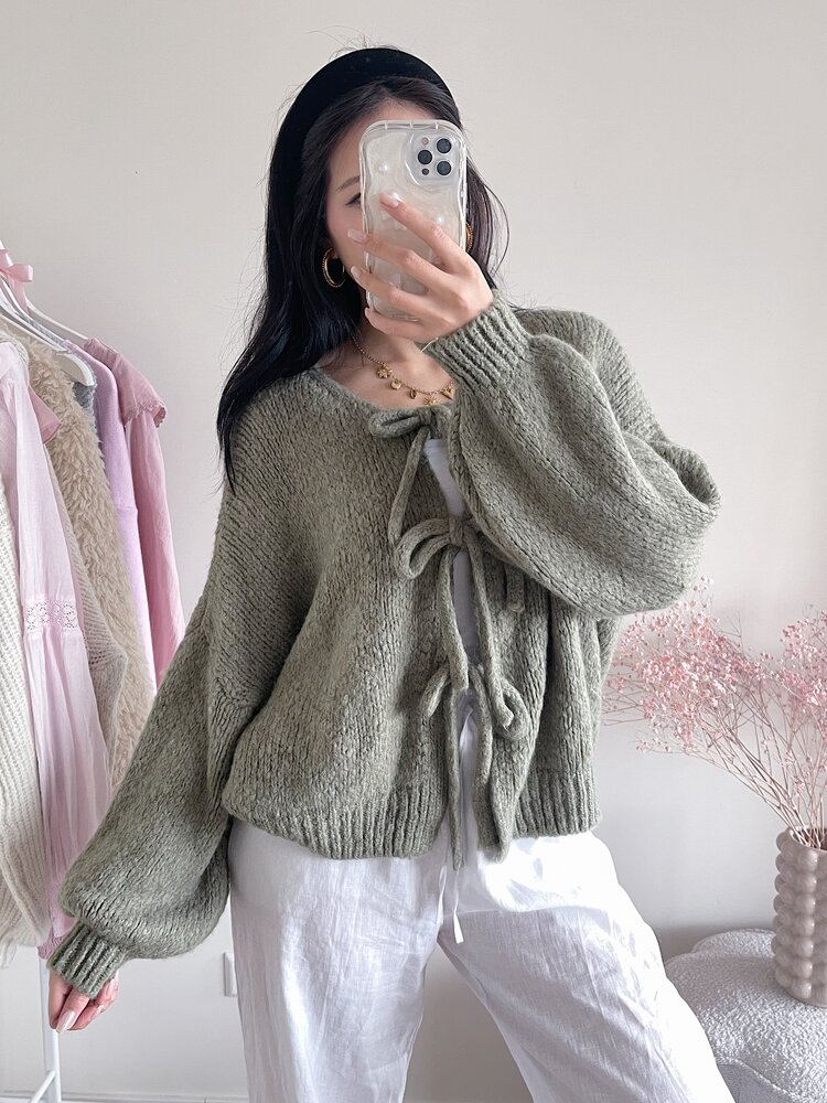 Nimi Bow Knit Sweater / Army Green