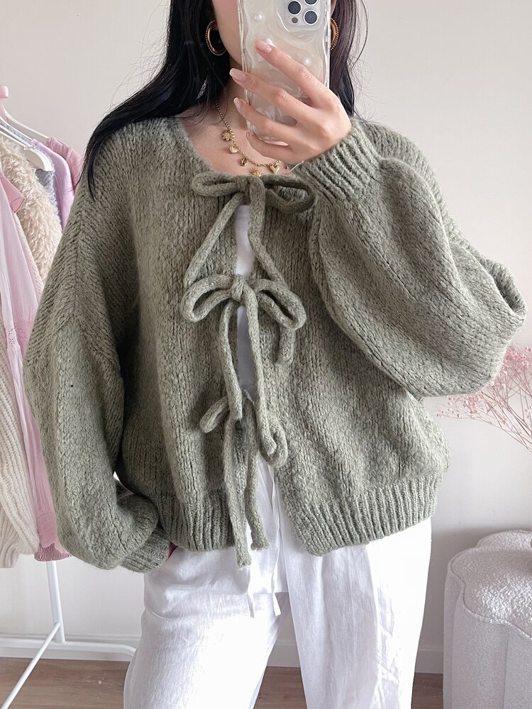 Nimi Bow Knit Sweater / Army Green