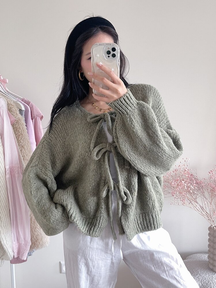 Nimi Bow Knit Sweater / Army Green