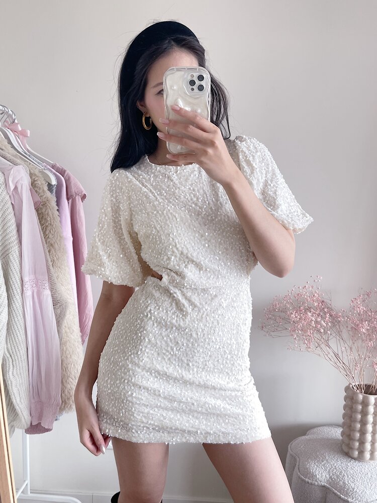 Mila Sequin Dress / Cream