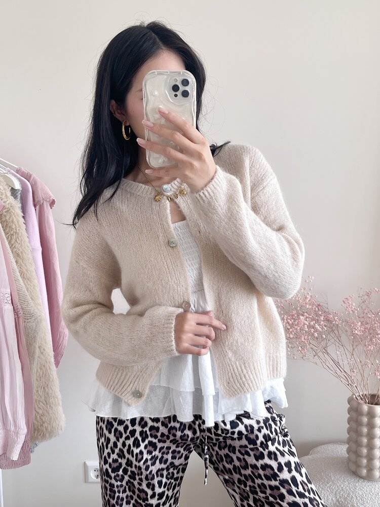 Lydia Fluffy Knit Cardigan / Beige