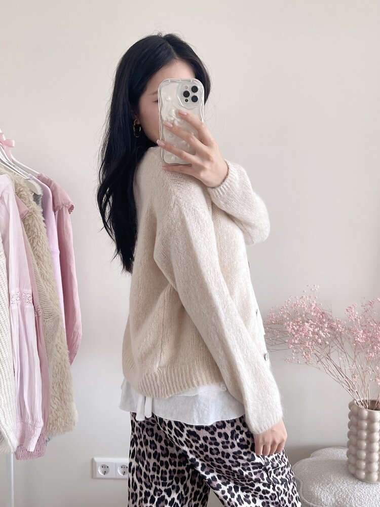 Lydia Fluffy Knit Cardigan / Beige