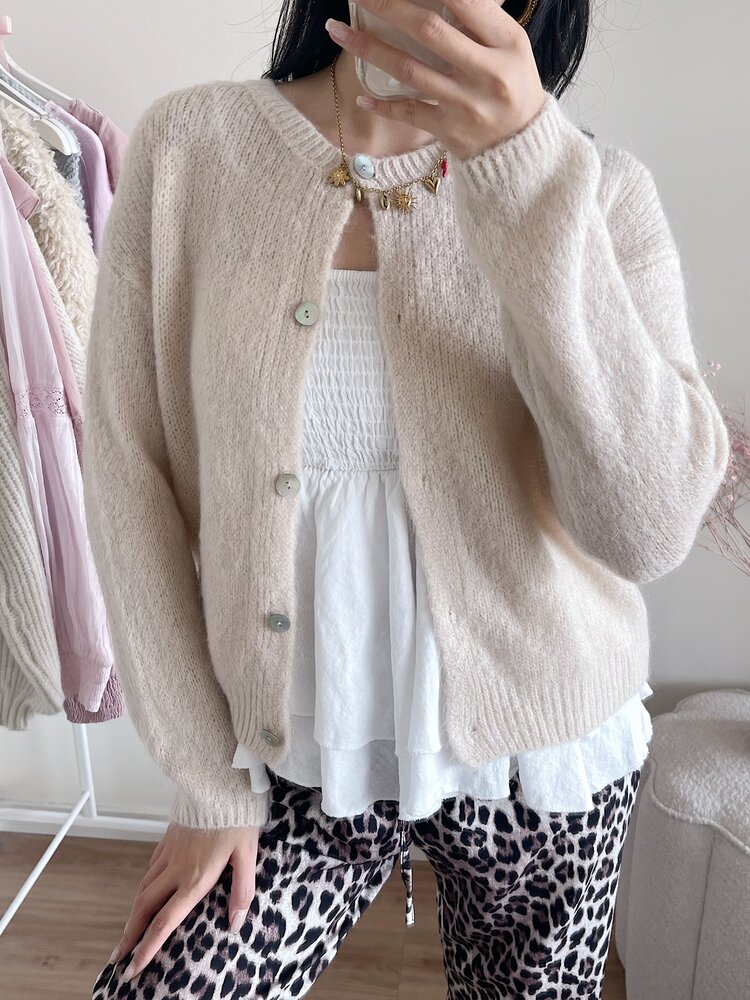 Lydia Fluffy Knit Cardigan / Beige