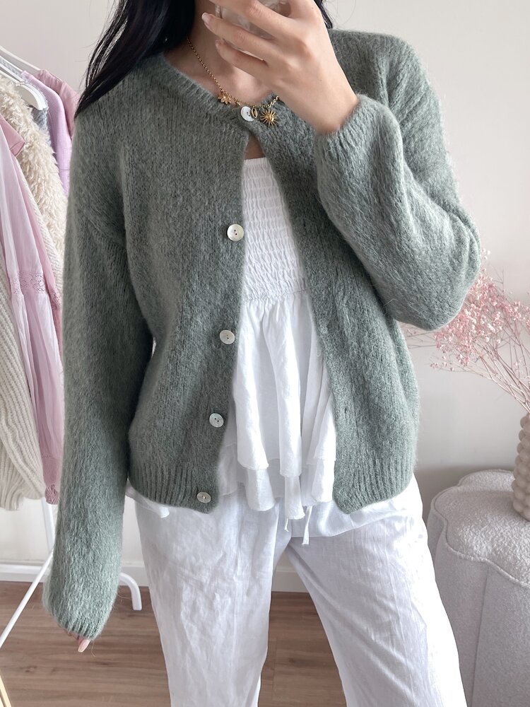 Lydia Fluffy Knit Cardigan / Army Green