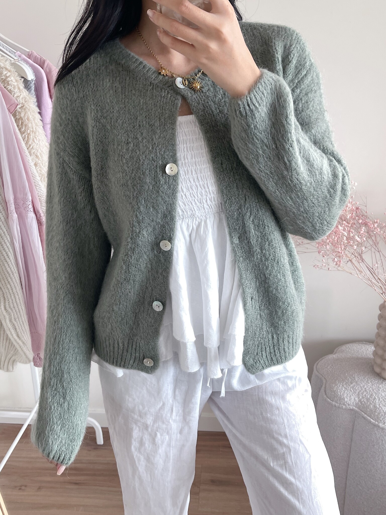 Lydia Fluffy Knit Cardigan / Army Green - Hello My Love