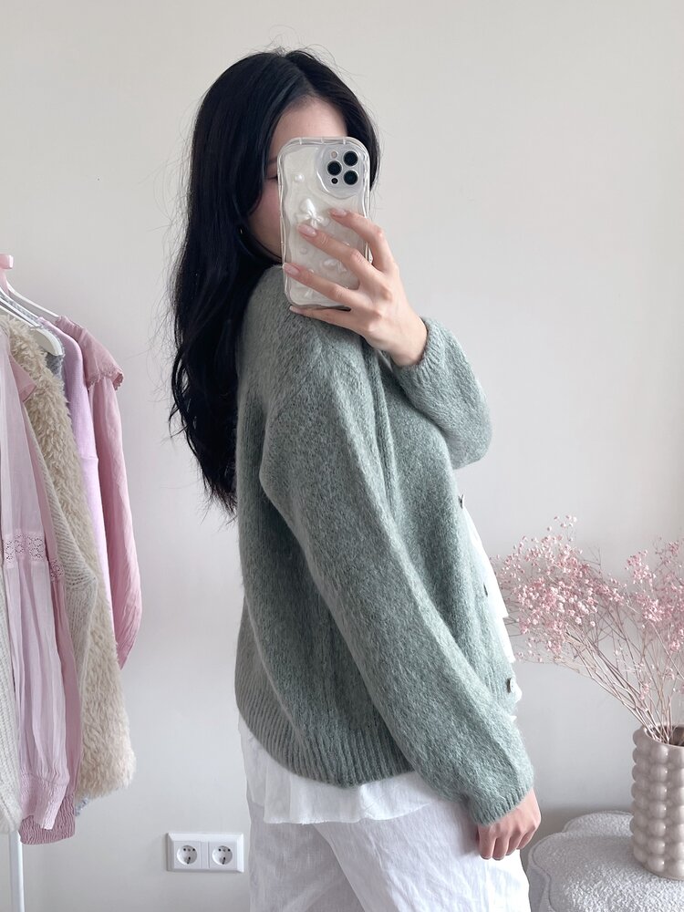 Lydia Fluffy Knit Cardigan / Army Green