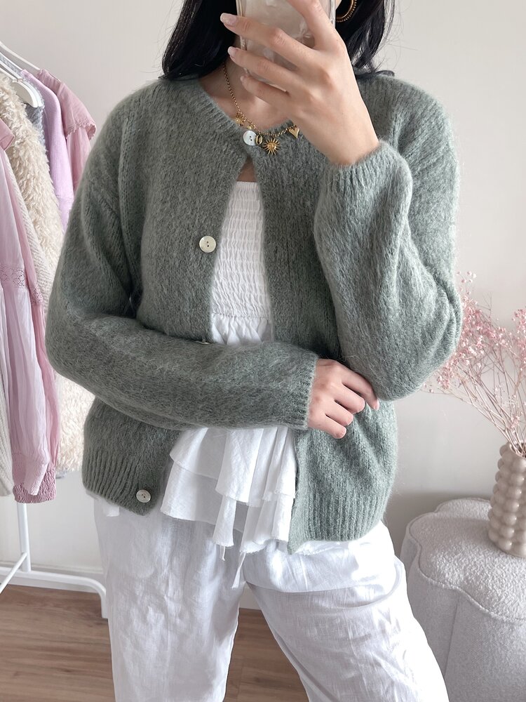 Lydia Fluffy Knit Cardigan / Army Green
