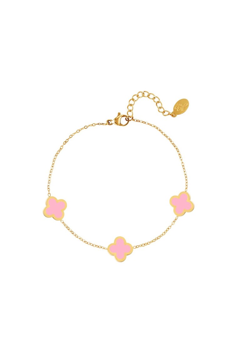 Gold Lucky Clover Bracelet / Pink