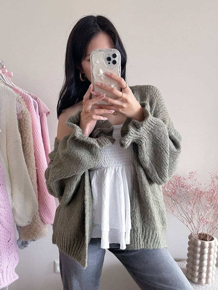 Celia Ruffle Knit Cardigan / Army Green