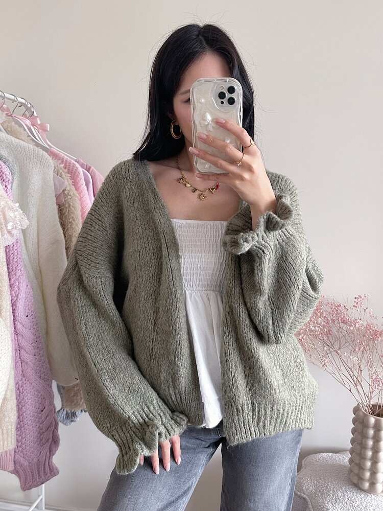 Celia Ruffle Knit Cardigan / Army Green