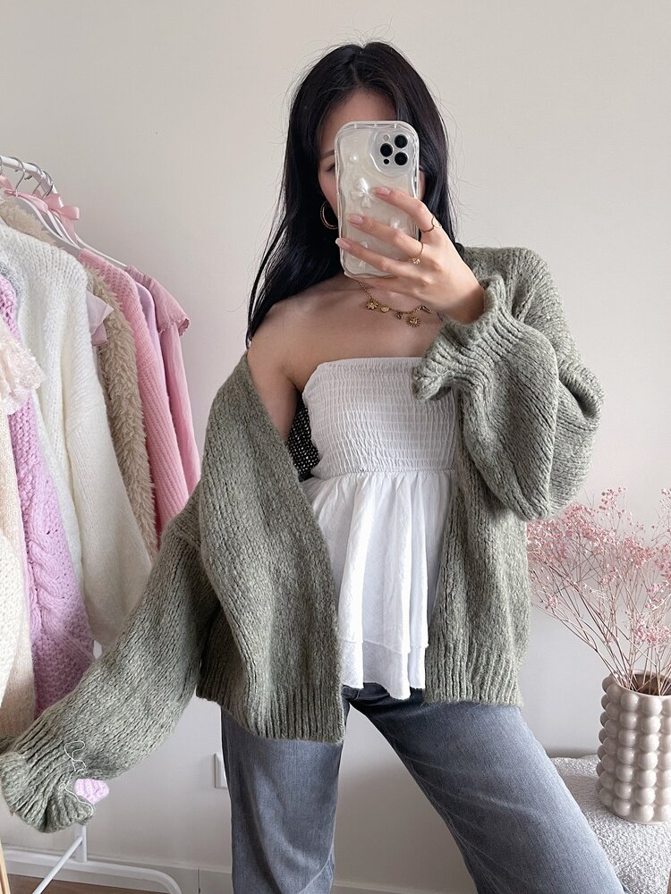 Celia Ruffle Knit Cardigan / Army Green