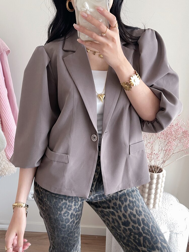 Ellie Short Balloon Sleeve Blazer / Taupe