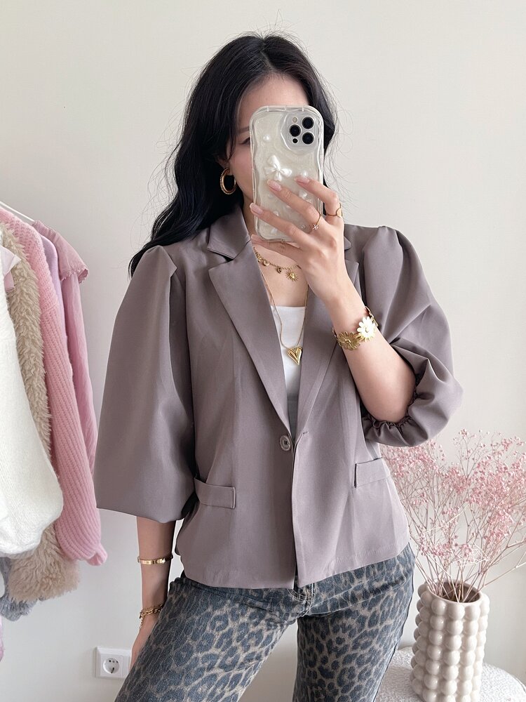 Ellie Short Balloon Sleeve Blazer / Taupe