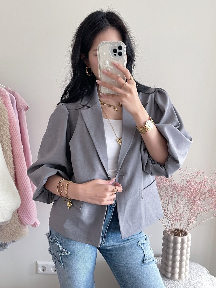 Ellie Short Balloon Sleeve Blazer / Grey