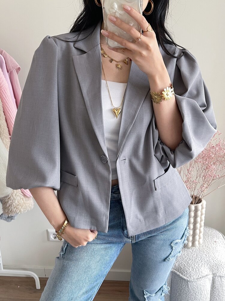 Ellie Short Balloon Sleeve Blazer / Grey