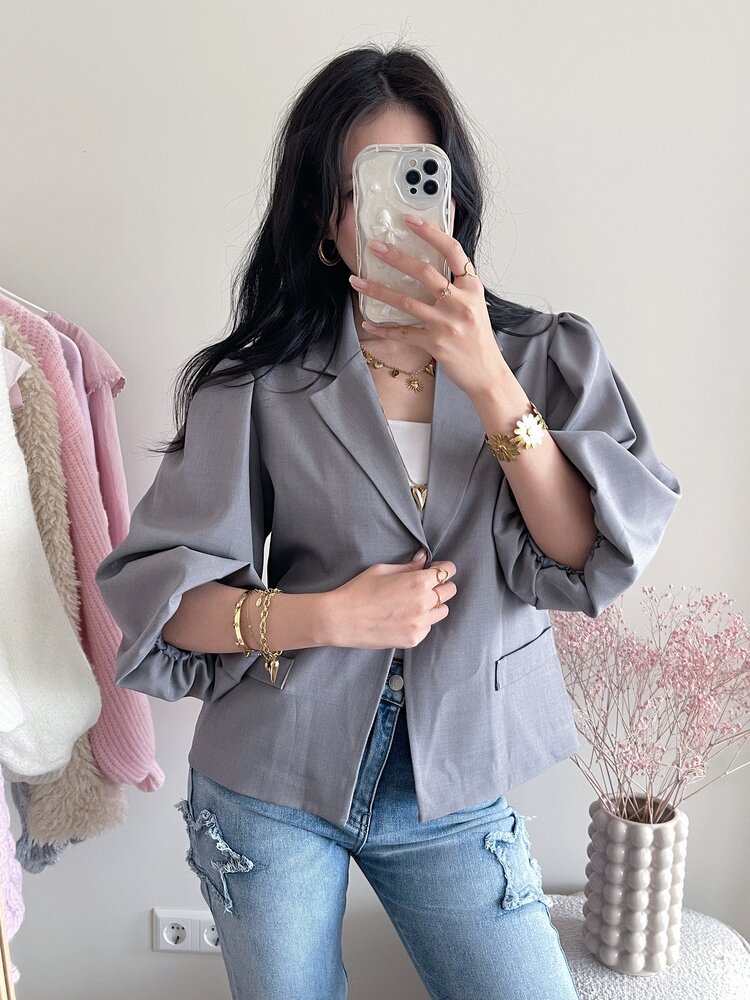 Ellie Short Balloon Sleeve Blazer / Grey
