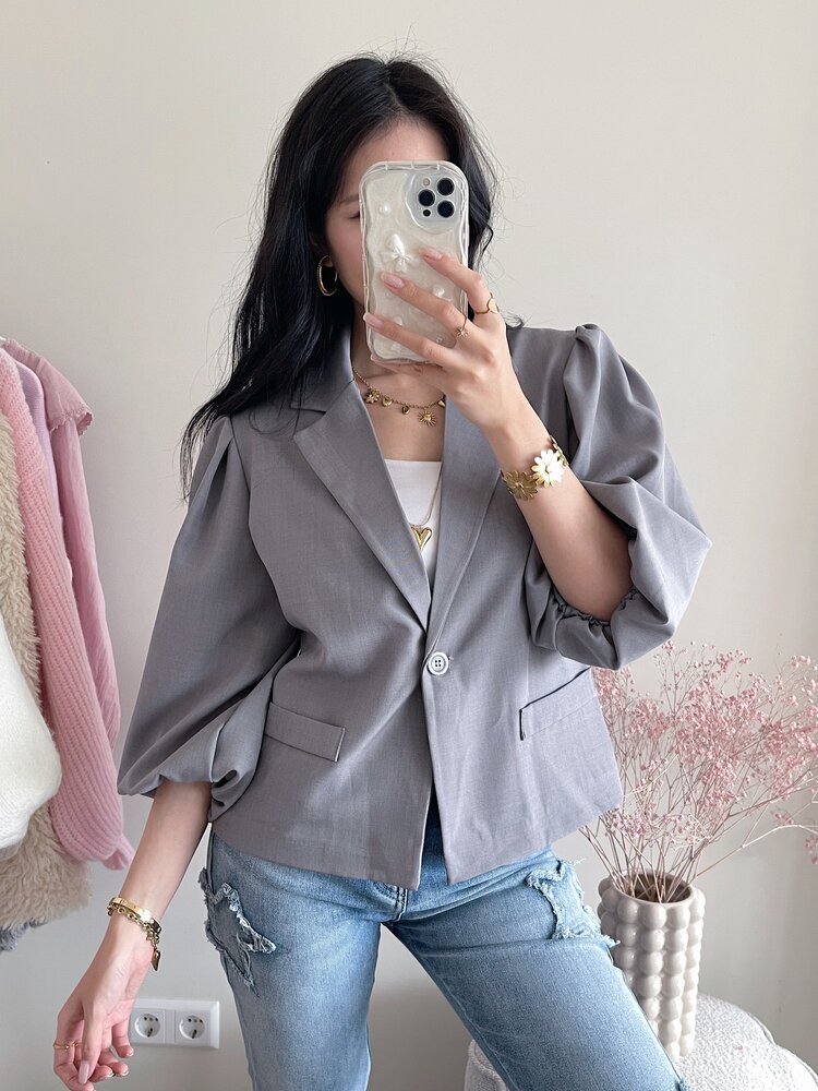 Ellie Short Balloon Sleeve Blazer / Grey
