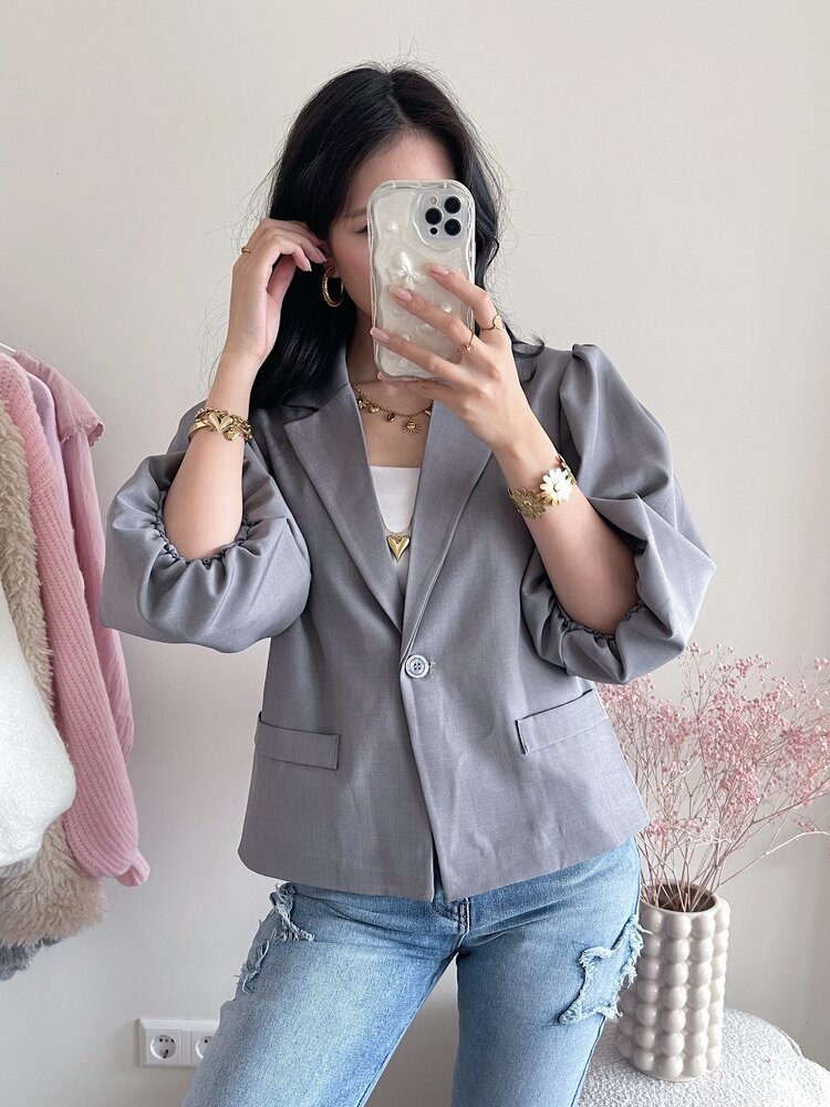 Ellie Short Balloon Sleeve Blazer / Grey
