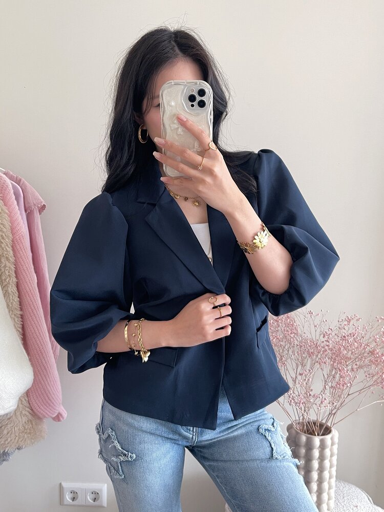 Ellie Short Balloon Sleeve Blazer / Navy Blue