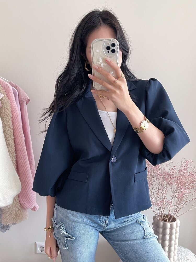 Ellie Short Balloon Sleeve Blazer / Navy Blue