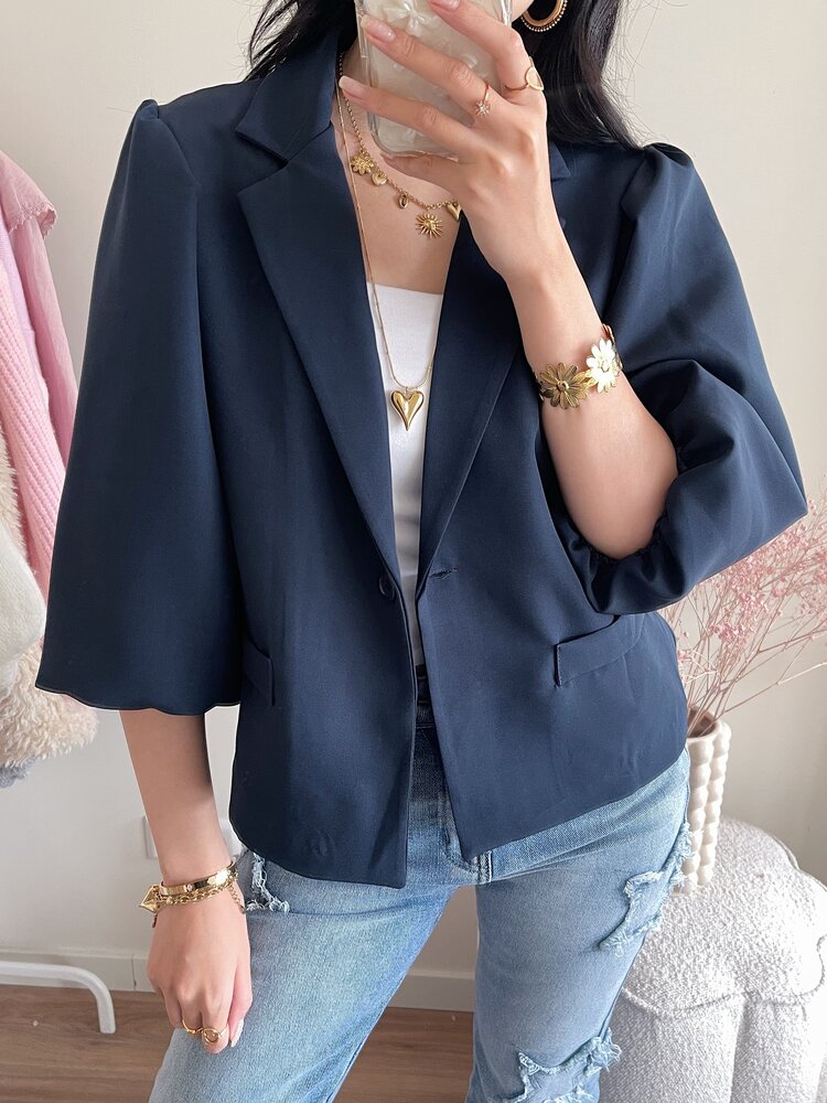 Ellie Short Balloon Sleeve Blazer / Navy Blue