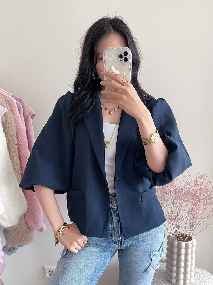 Ellie Short Balloon Sleeve Blazer / Navy Blue