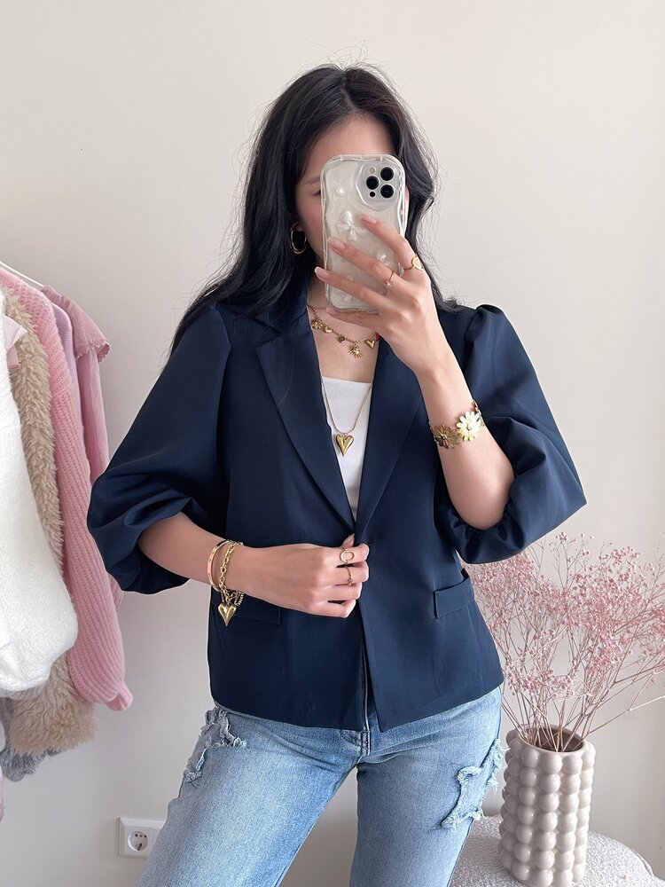 Ellie Short Balloon Sleeve Blazer / Navy Blue