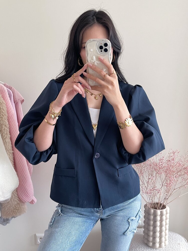 Ellie Short Balloon Sleeve Blazer / Navy Blue