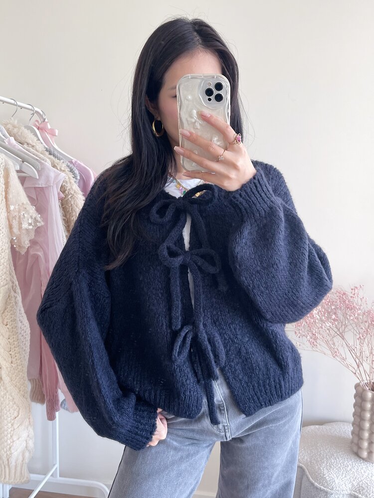 Nimi Bow Knit Sweater / Navy Blue