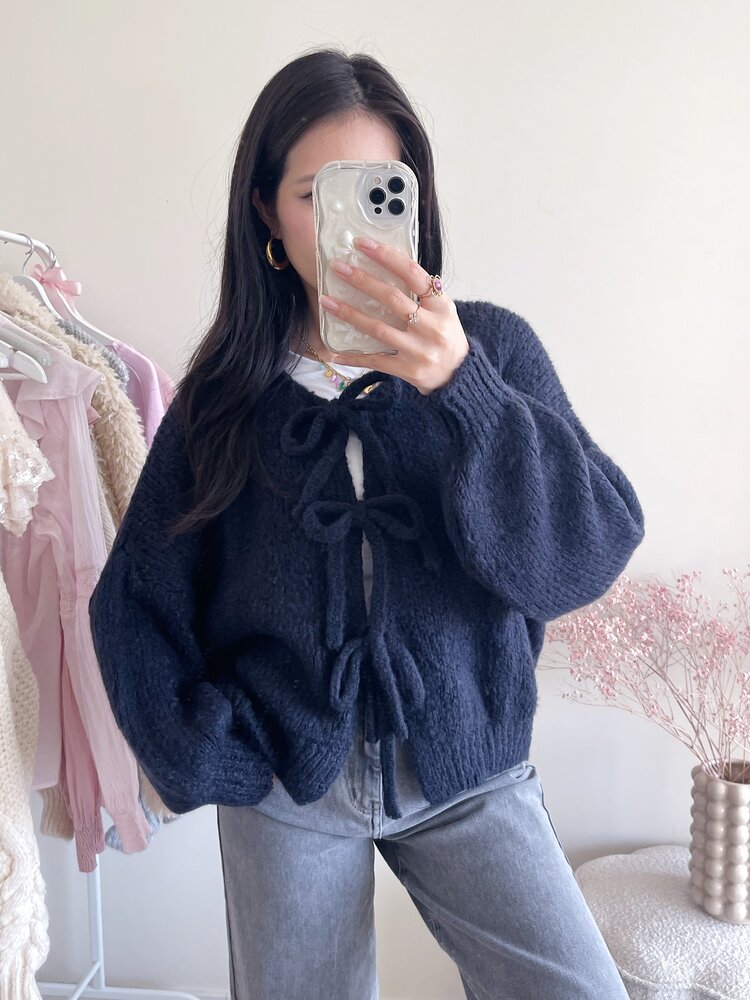 Nimi Bow Knit Sweater / Navy Blue