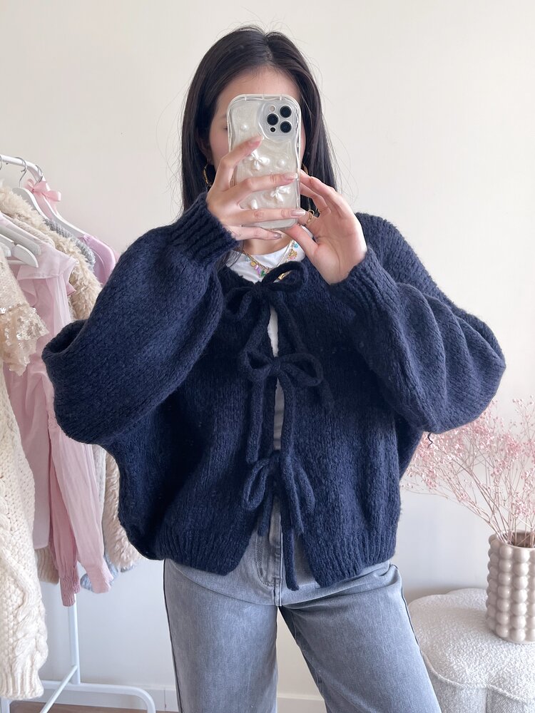 Nimi Bow Knit Sweater / Navy Blue