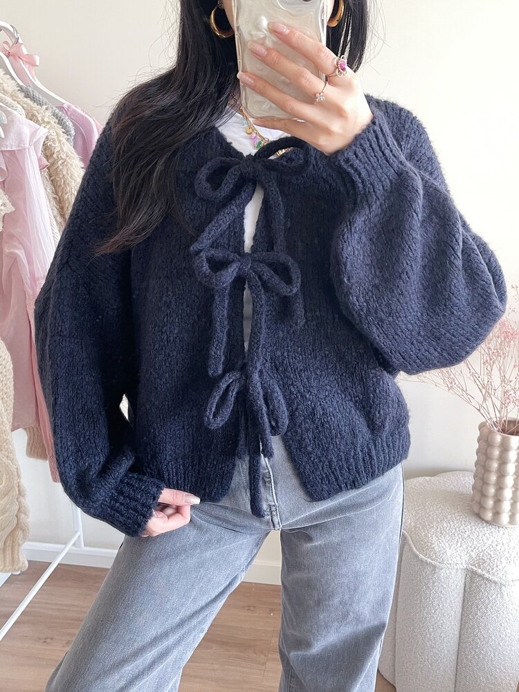 Nimi Bow Knit Sweater / Navy Blue