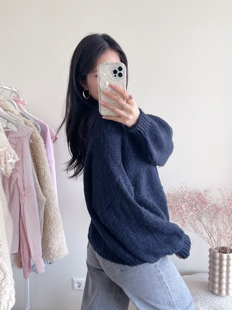 Nimi Bow Knit Sweater / Navy Blue