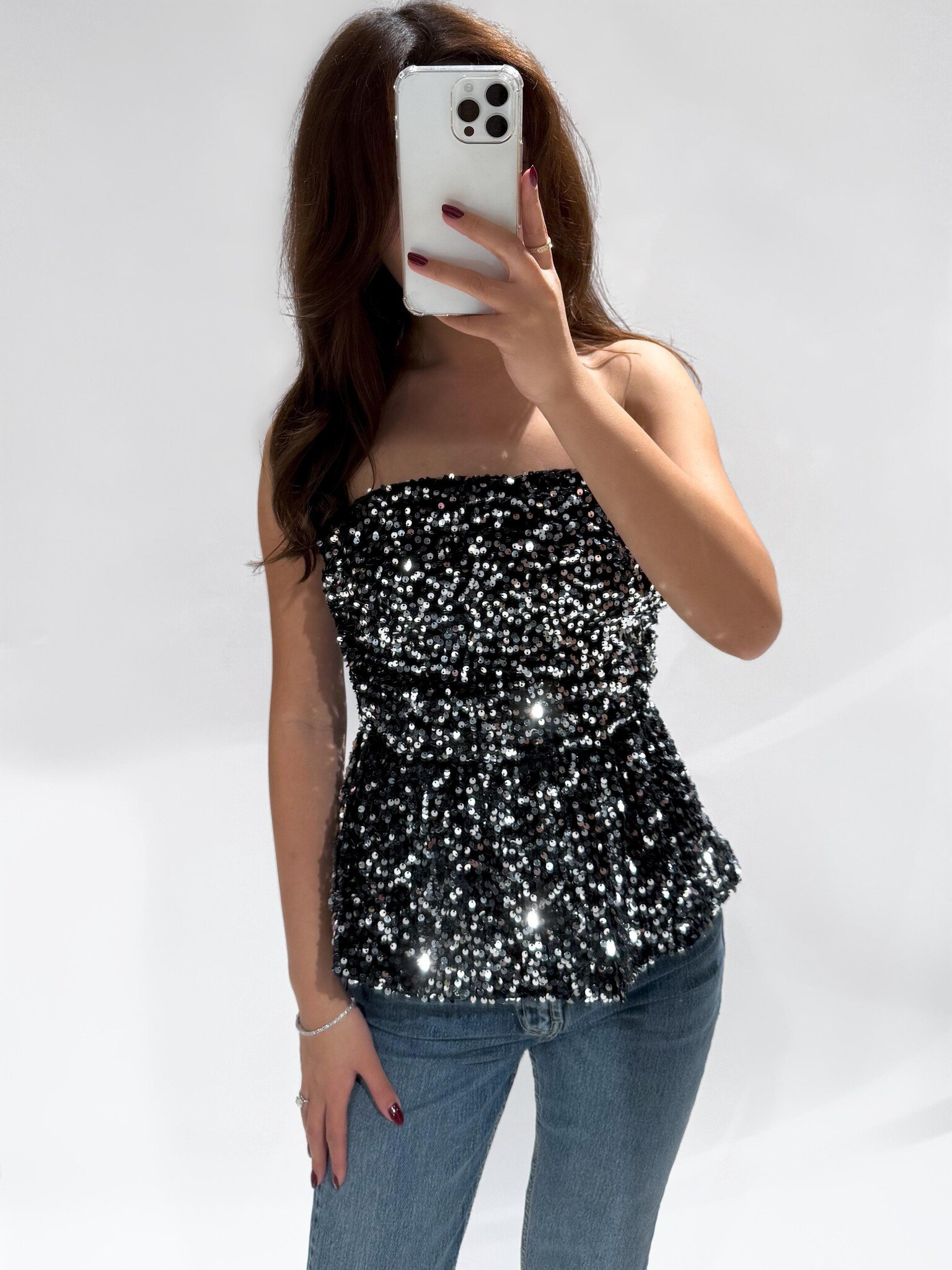black silver sequin top