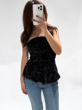 Yinthe Sequin Tube Top / Black