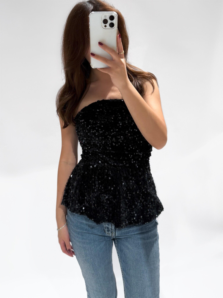 Yinthe Sequin Tube Top / Black